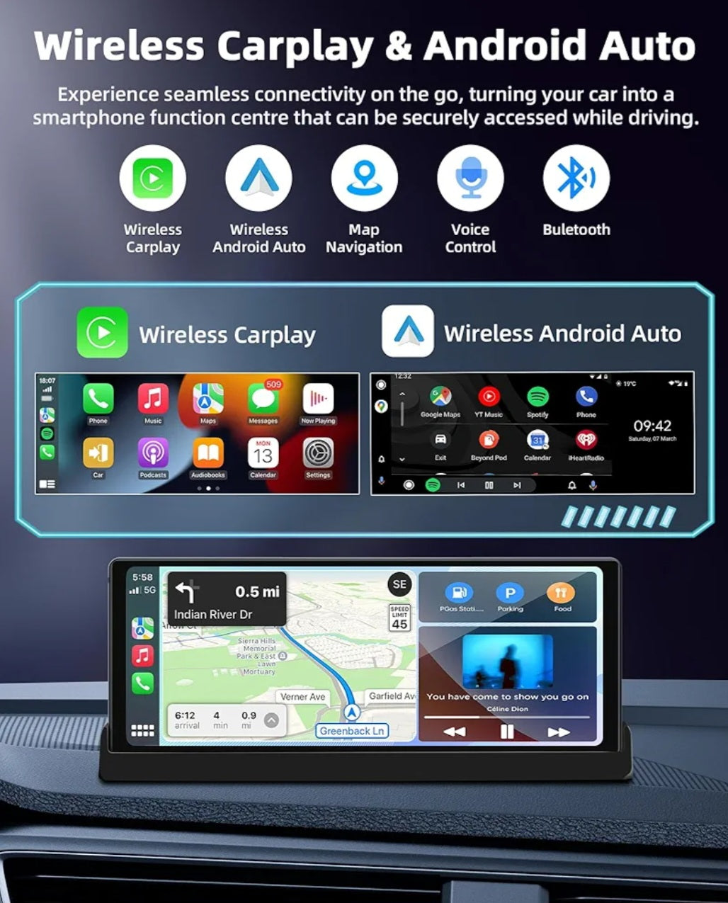 TwojaBryczka: SmartDrive Pro 10.26" – Bezprzewodowy Ekran CarPlay & Android Auto z Kamerą Cofania (Uniwersalny)