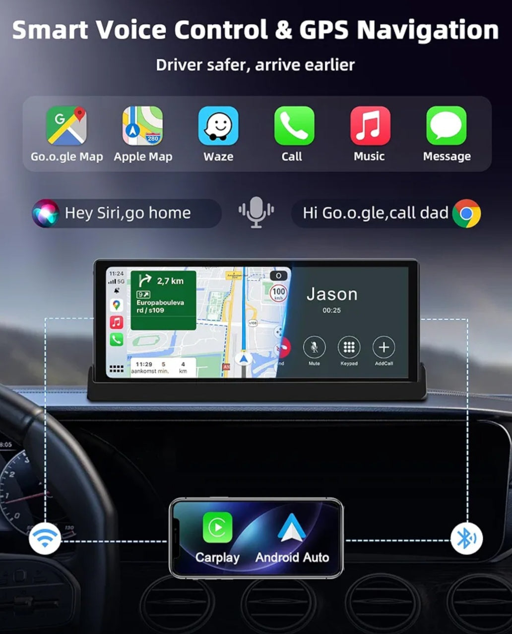 TwojaBryczka: SmartDrive Pro 10.26" – Bezprzewodowy Ekran CarPlay & Android Auto z Kamerą Cofania (Uniwersalny)